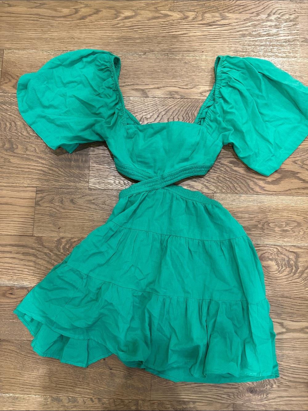 Free People Emerald Puff-Sleeve Cutout Mini Dress